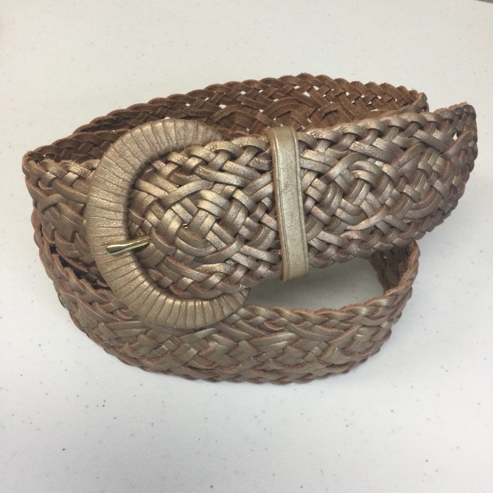 Lauren Ralph Lauren Woven Leather Belt in Rose Gold - L